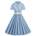 Womens Vintage 1950s Cocktail Party Swing Polka Dots Audrey Casual A Line Midi Dress White Sky