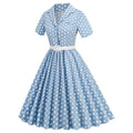 Womens Vintage 1950s Cocktail Party Swing Polka Dots Audrey Casual A Line Midi Dress White Sky