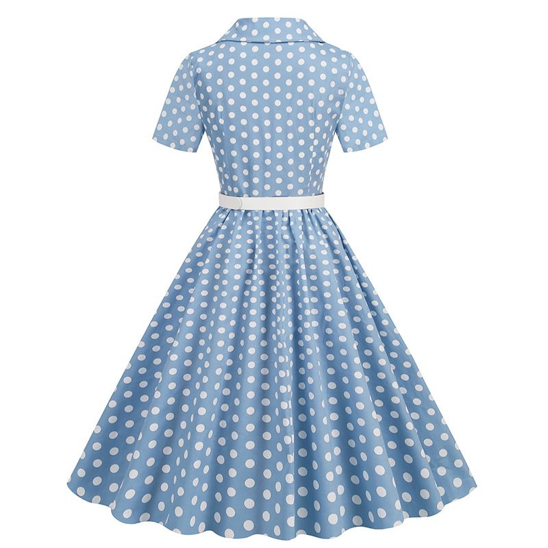 Womens Vintage 1950s Cocktail Party Swing Polka Dots Audrey Casual A Line Midi Dress White Sky
