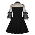 Womens Vintage 1950s Lace A Line Pleated Flare Cocktail Long Dress Black