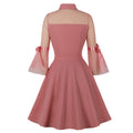 Womens Vintage 1950s Lace A Line Pleated Flare Cocktail Long Dress Pink