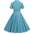 Womens Vintage 1950s Plaid Belt Slim-Fit Swing Retro Dress Mid-Length Dress Blue