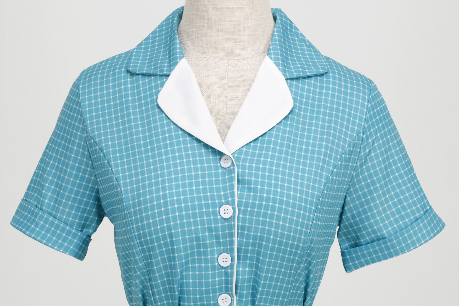 Womens Vintage 1950s Plaid Belt Slim-Fit Swing Retro Dress Mid-Length Dress Blue