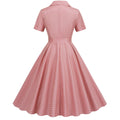 Womens Vintage 1950s Plaid Belt Slim-Fit Swing Retro Dress Mid-Length Dress Pink