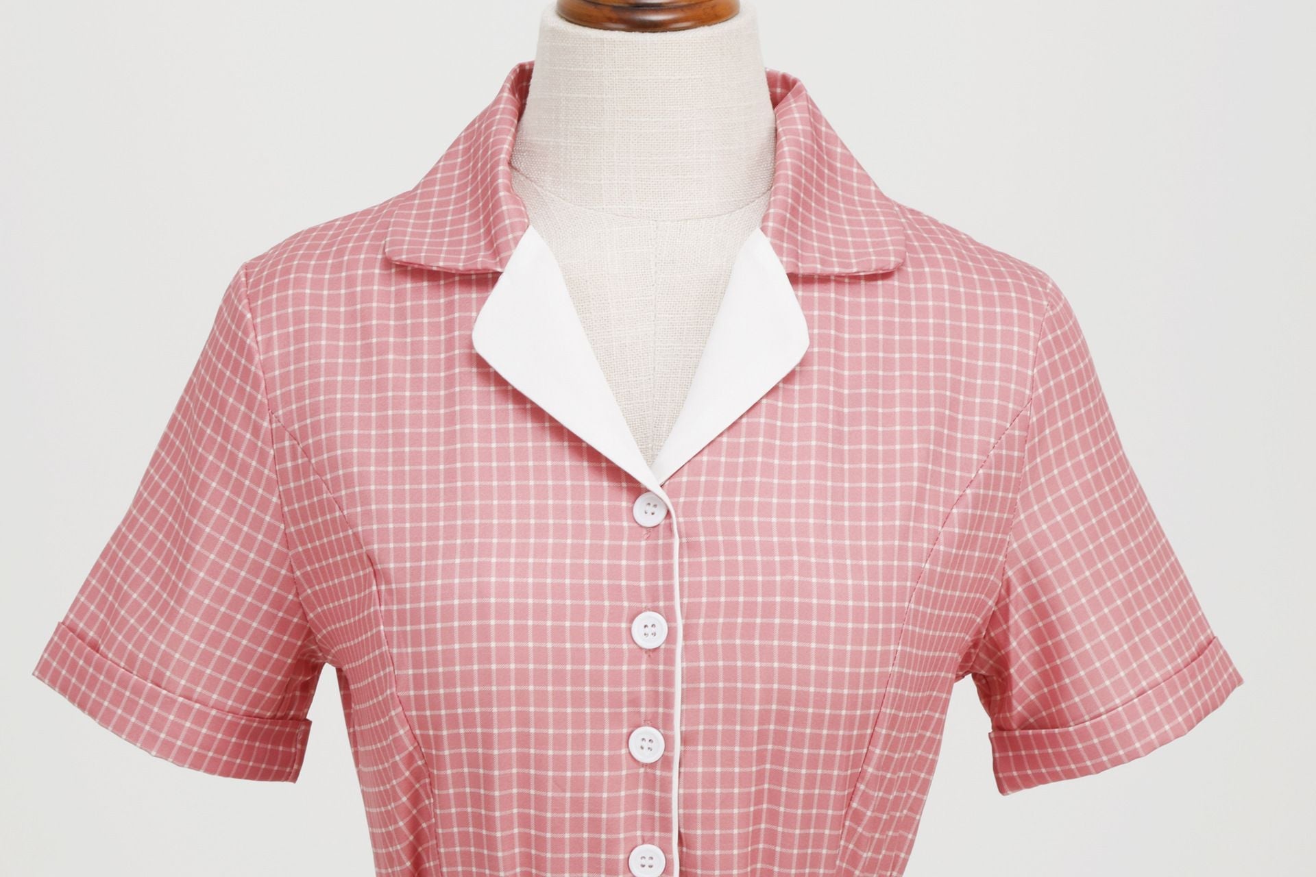 Womens Vintage 1950s Plaid Belt Slim-Fit Swing Retro Dress Mid-Length Dress Pink