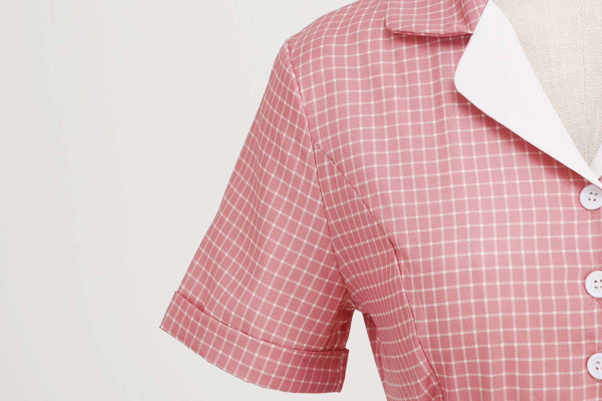 Womens Vintage 1950s Plaid Belt Slim-Fit Swing Retro Dress Mid-Length Dress Pink