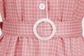 Womens Vintage 1950s Plaid Belt Slim-Fit Swing Retro Dress Mid-Length Dress Pink