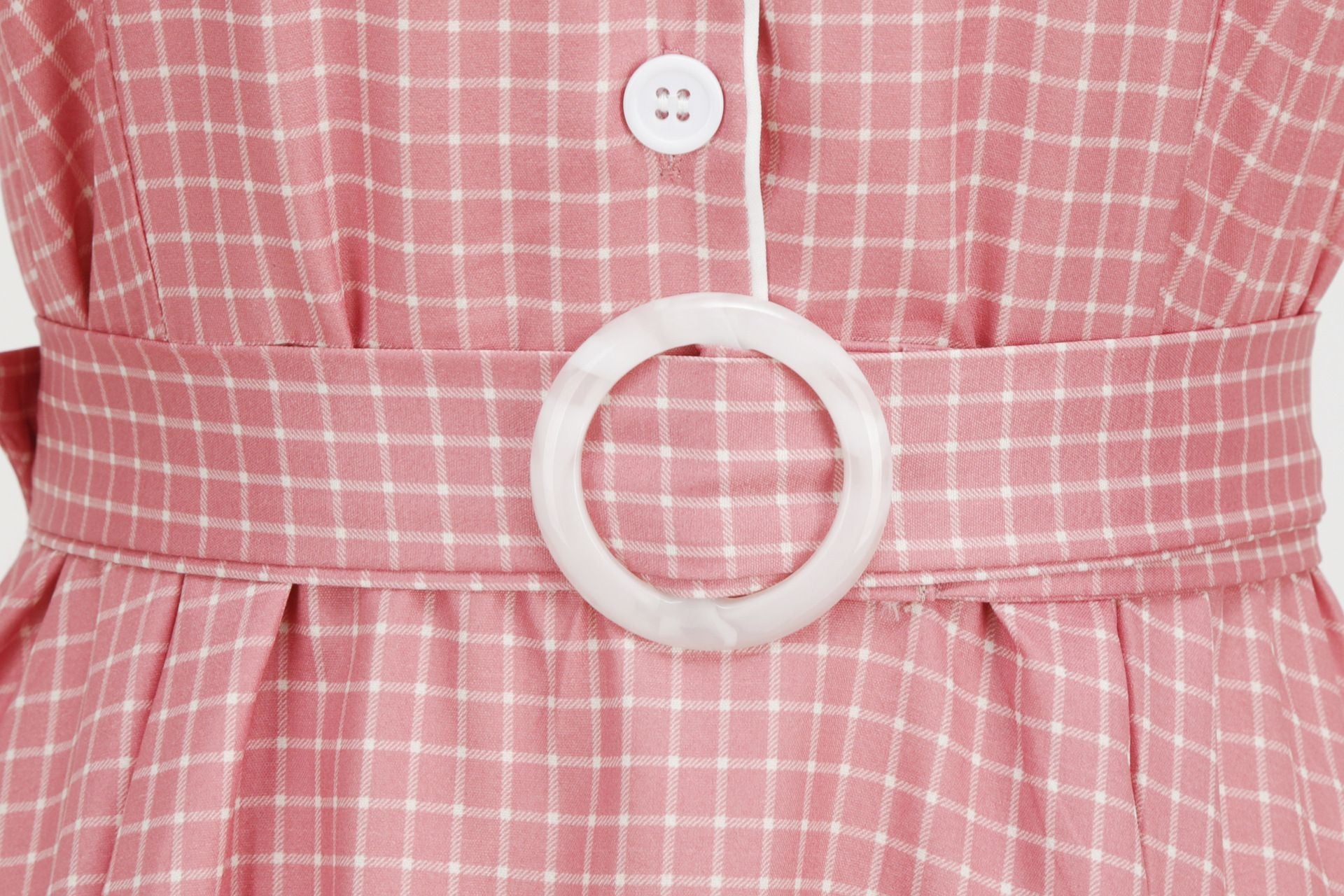 Womens Vintage 1950s Plaid Belt Slim-Fit Swing Retro Dress Mid-Length Dress Pink