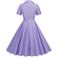 Womens Vintage 1950s Plaid Belt Slim-Fit Swing Retro Dress Mid-Length Dress Purple