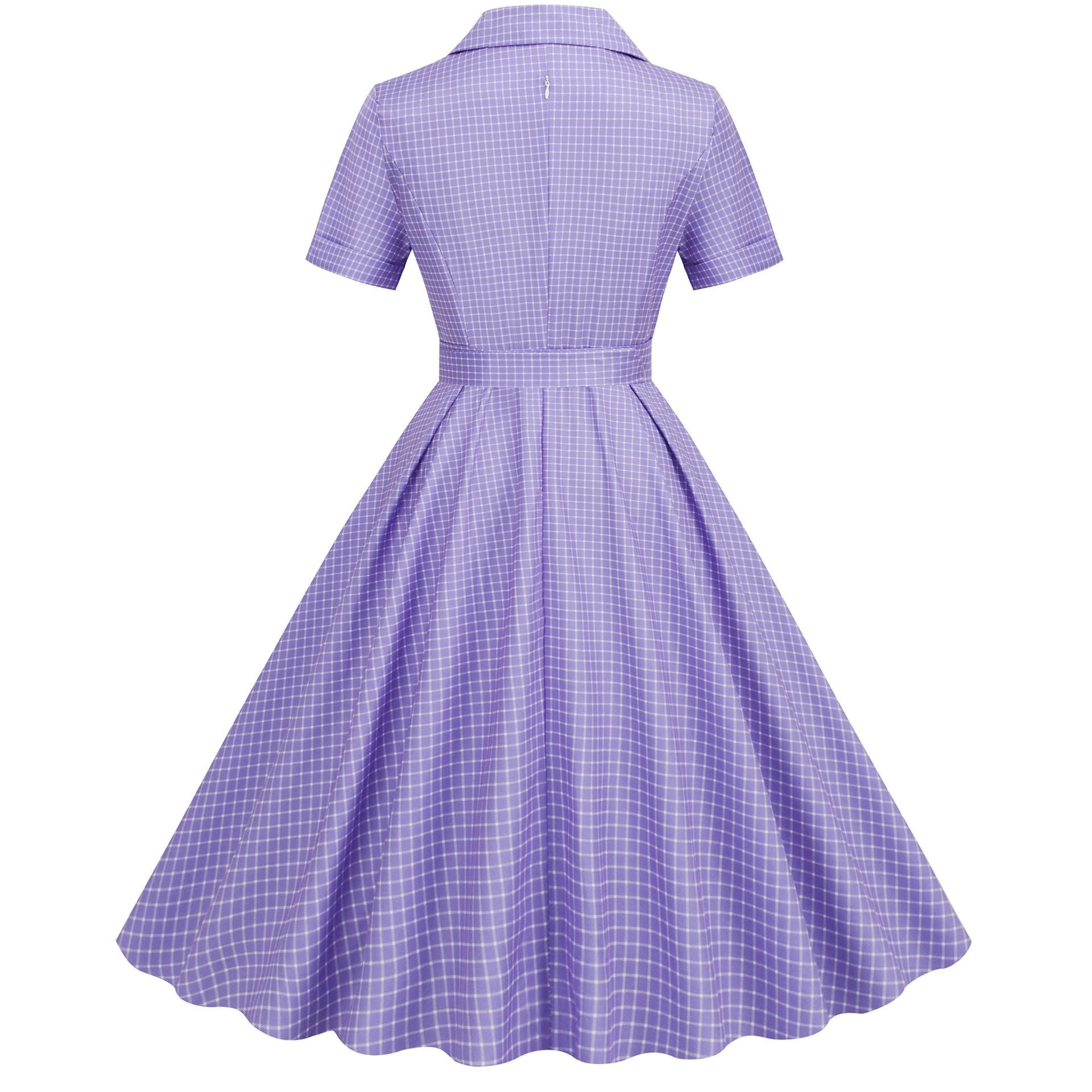 Womens Vintage 1950s Plaid Belt Slim-Fit Swing Retro Dress Mid-Length Dress Purple