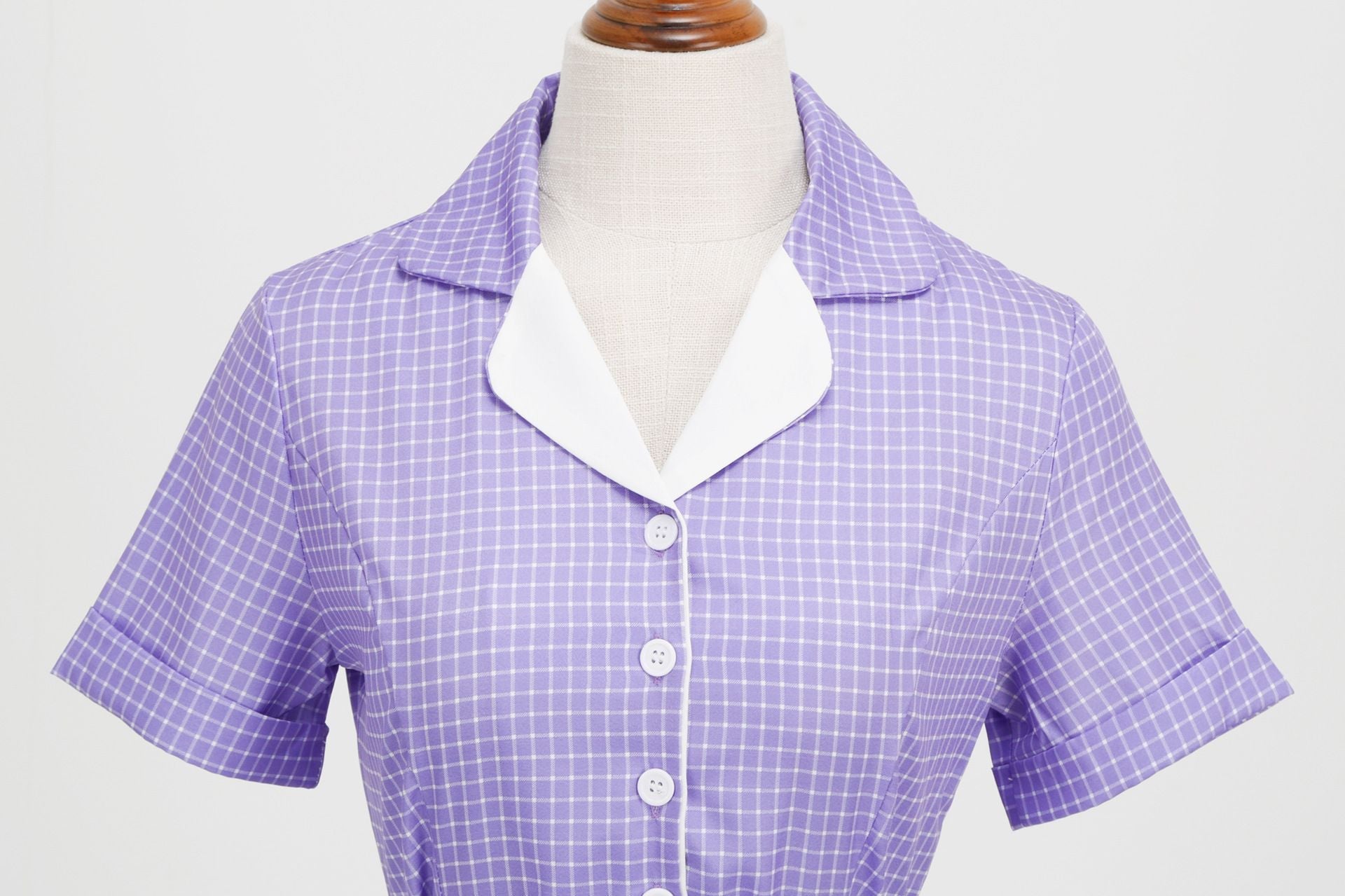 Womens Vintage 1950s Plaid Belt Slim-Fit Swing Retro Dress Mid-Length Dress Purple