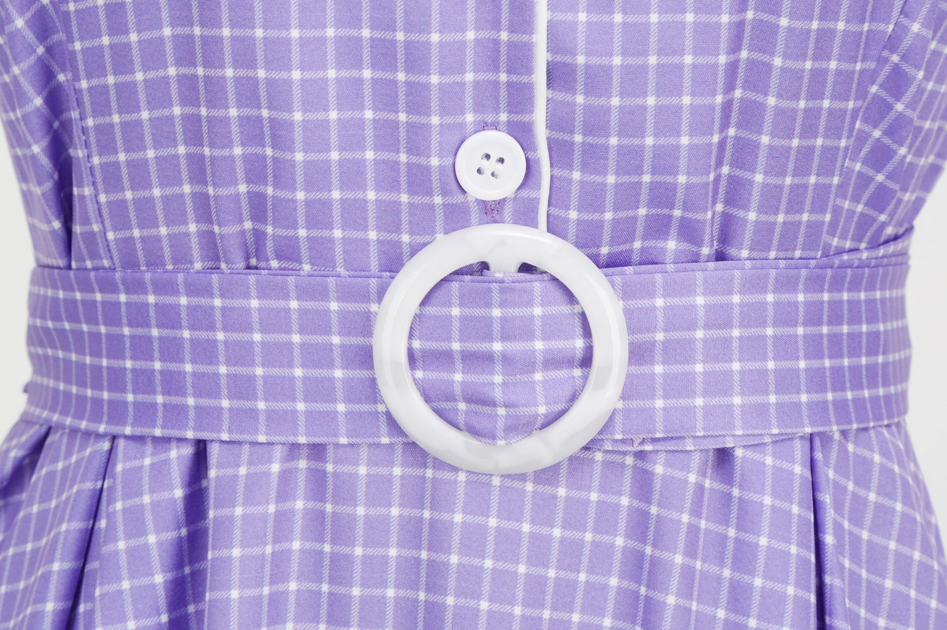 Womens Vintage 1950s Plaid Belt Slim-Fit Swing Retro Dress Mid-Length Dress Purple