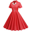 Womens Vintage 1950s Plaid Belt Slim-Fit Swing Retro Dress Mid-Length Dress Red
