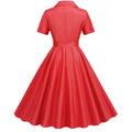 Womens Vintage 1950s Plaid Belt Slim-Fit Swing Retro Dress Mid-Length Dress Red