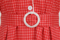 Womens Vintage 1950s Plaid Belt Slim-Fit Swing Retro Dress Mid-Length Dress Red