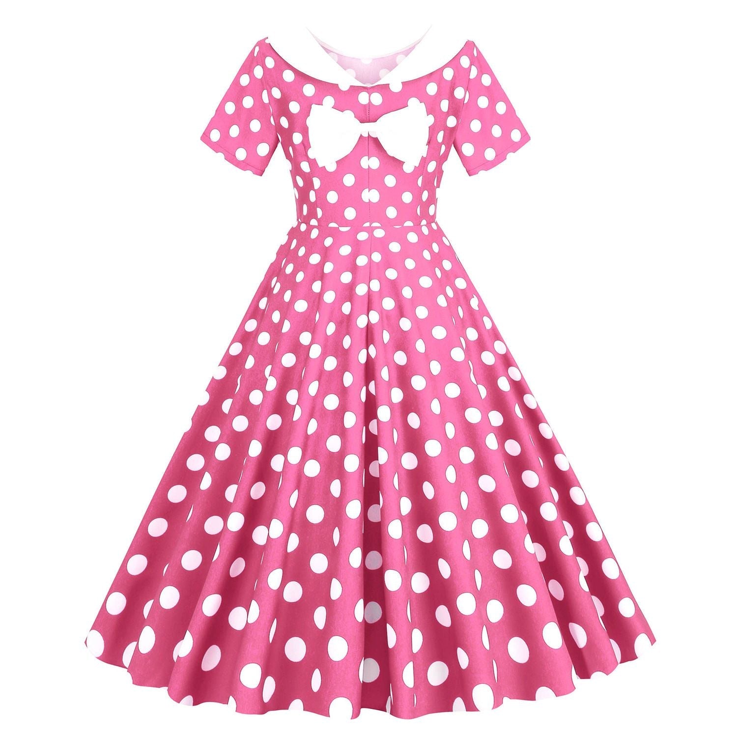 Womens Vintage 1950s Polka Dot Spring Garden Rockabilly Party Cocktail Dress Pink