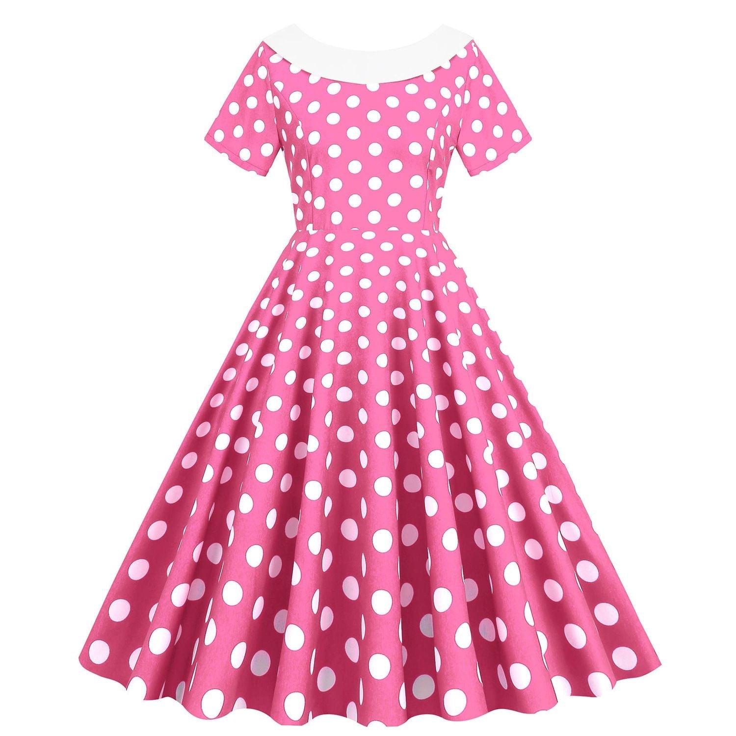 Womens Vintage 1950s Polka Dot Spring Garden Rockabilly Party Cocktail Dress Pink