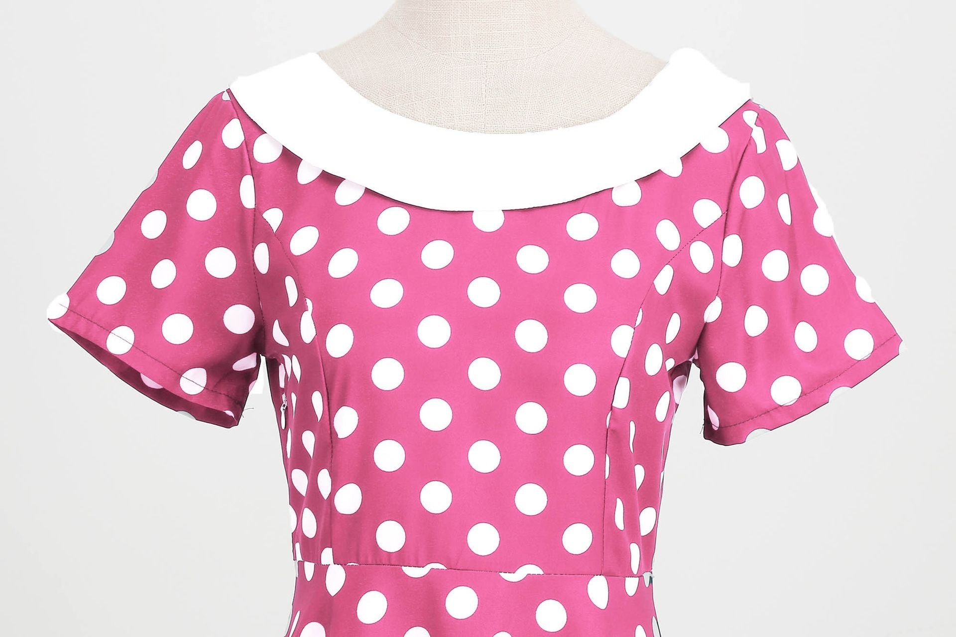 Womens Vintage 1950s Polka Dot Spring Garden Rockabilly Party Cocktail Dress Pink