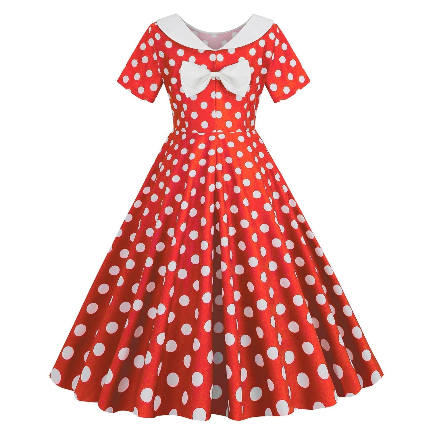 Womens Vintage 1950s Polka Dot Spring Garden Rockabilly Party Cocktail Dress Red