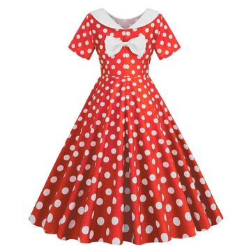 Womens Vintage 1950s Polka Dot Spring Garden Rockabilly Party Cocktail Dress Red
