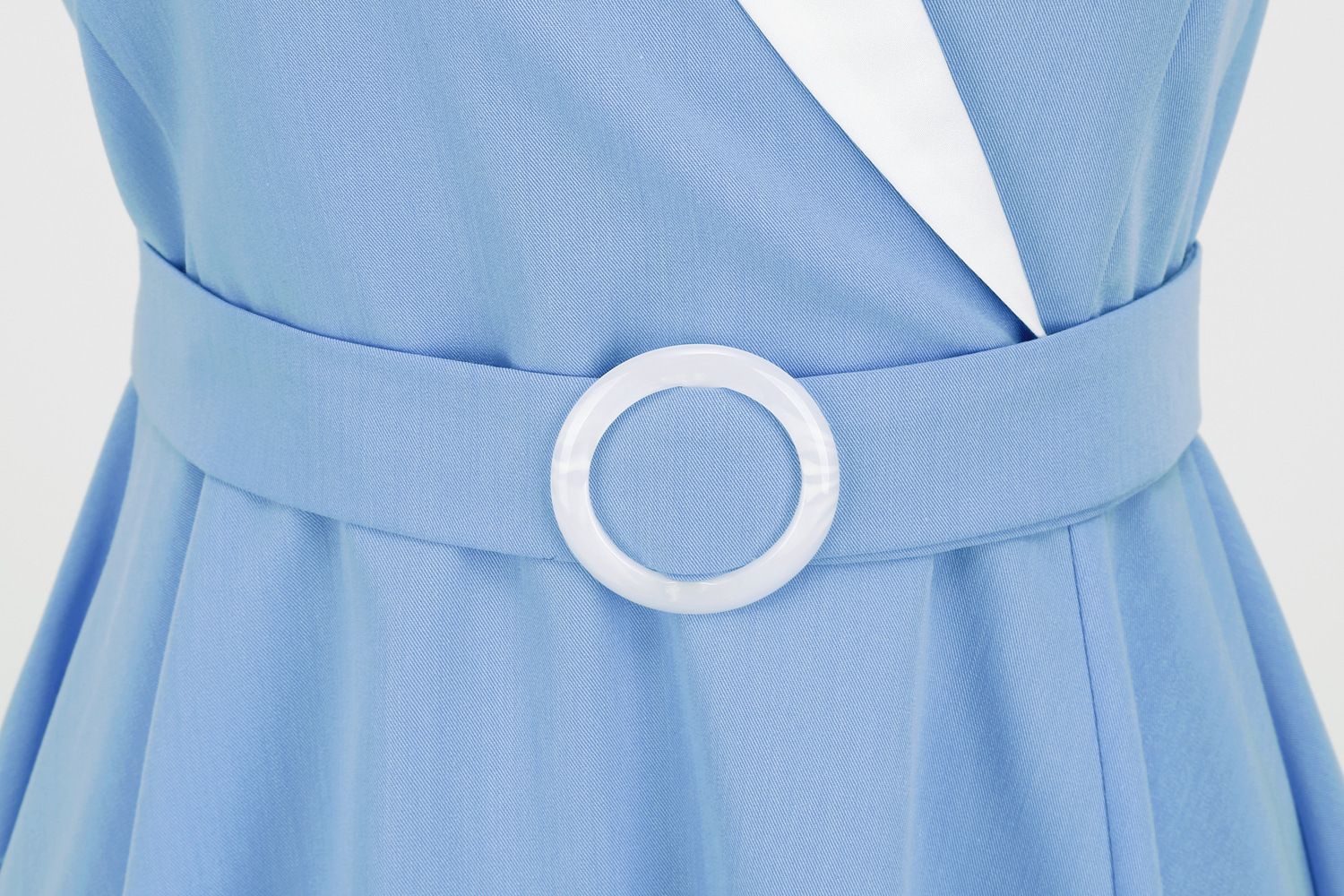 Womens Vintage 1950s Retro Party Dress Short Sleeve V-Neck with Belt Blue