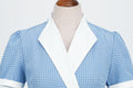 Womens Vintage 1950s Retro Party Dress Short Sleeve V-Neck with Belt Blue Plaid