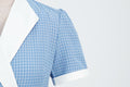 Womens Vintage 1950s Retro Party Dress Short Sleeve V-Neck with Belt Blue Plaid