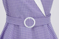 Womens Vintage 1950s Retro Party Dress Short Sleeve V-Neck with Belt Purple