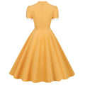 Womens Vintage 1950s Retro Party Dress Short Sleeve V-Neck with Belt Yellow