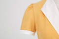 Womens Vintage 1950s Retro Party Dress Short Sleeve V-Neck with Belt Yellow