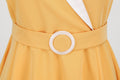 Womens Vintage 1950s Retro Party Dress Short Sleeve V-Neck with Belt Yellow