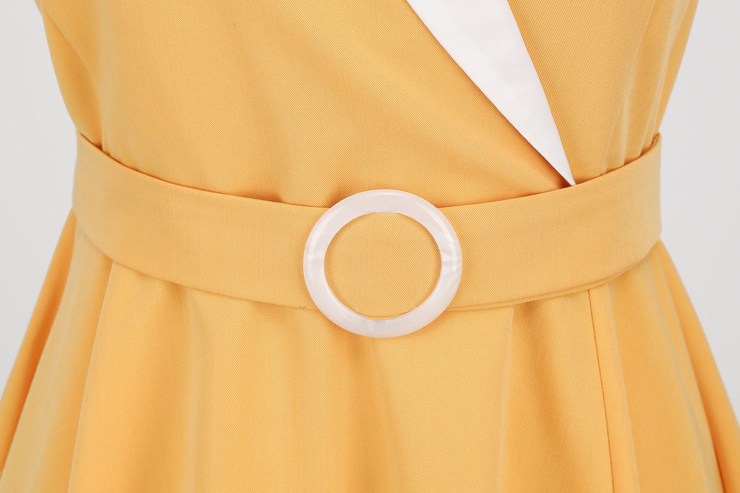 Womens Vintage 1950s Retro Party Dress Short Sleeve V-Neck with Belt Yellow