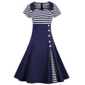 Womens Vintage 50s Navy Floral A-Line Swing Midi Dress Navy