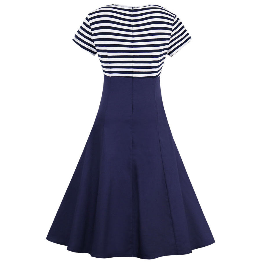 Womens Vintage 50s Navy Floral A-Line Swing Midi Dress Navy