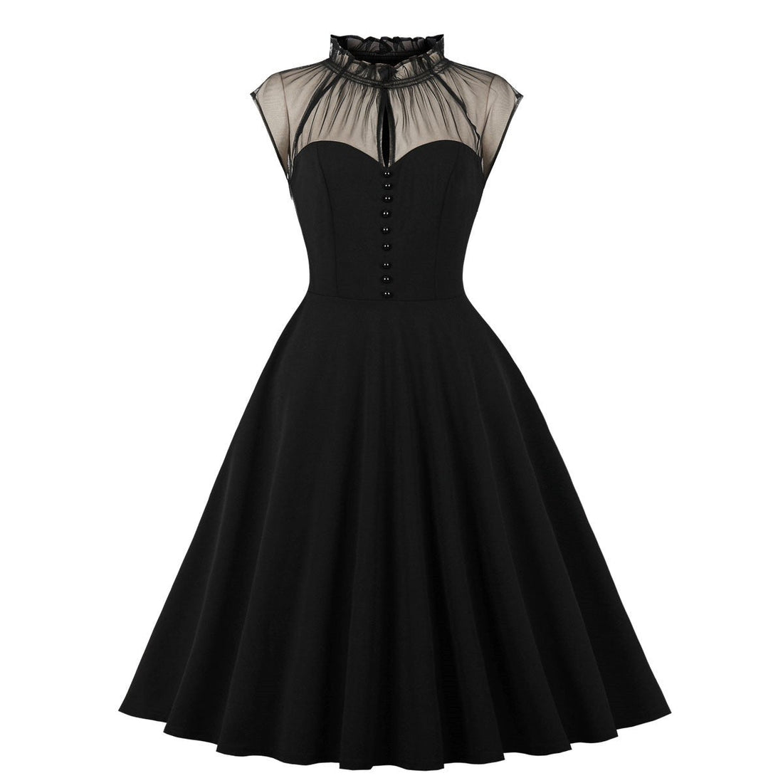 Womens Vintage Floral Flared A-Line Swing Casual Party Dresses Black