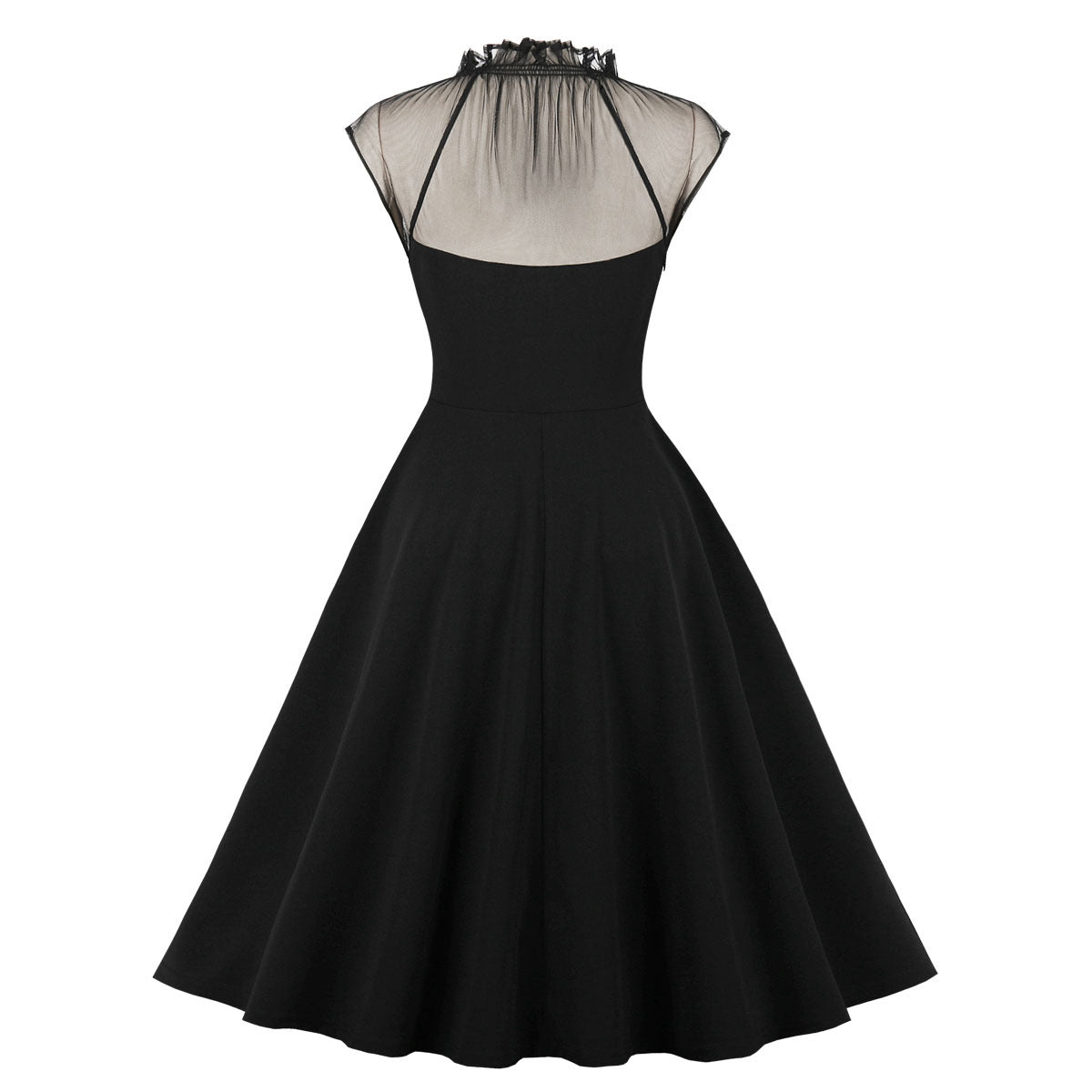 Womens Vintage Floral Flared A-Line Swing Casual Party Dresses Black