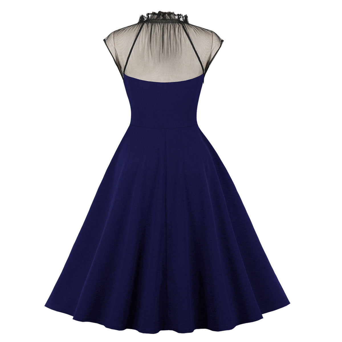 Womens Vintage Floral Flared A-Line Swing Casual Party Dresses Blue