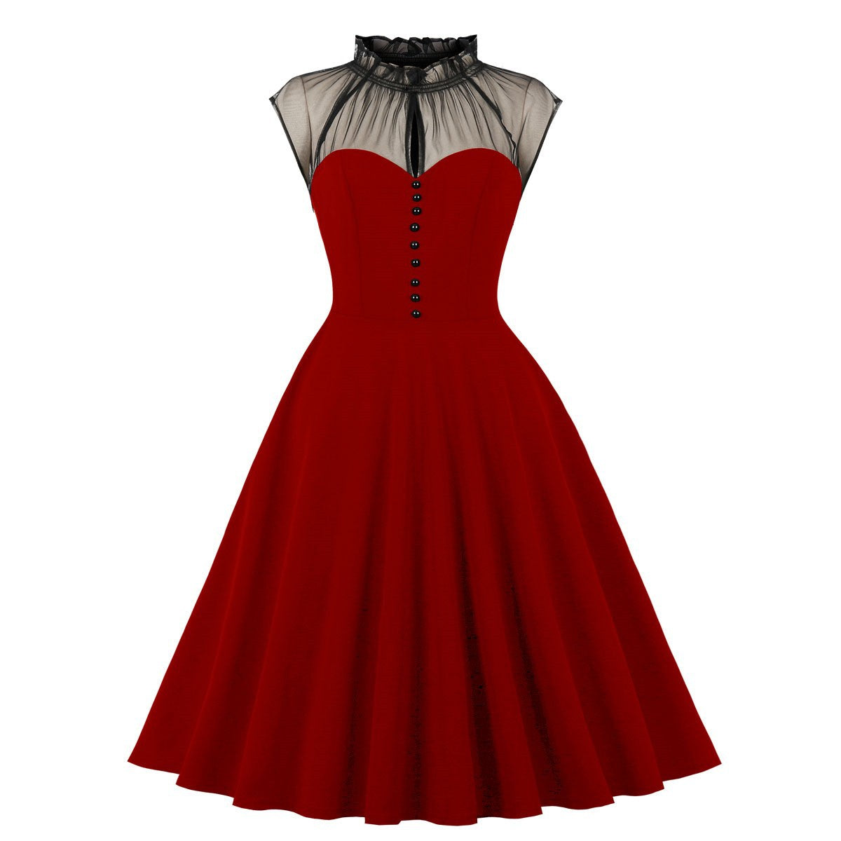 Womens Vintage Floral Flared A-Line Swing Casual Party Dresses Red