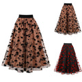 Womens Vintage Mesh Skirt Elastic Waist Gauze Puffy Long Swing Skirt Coffee