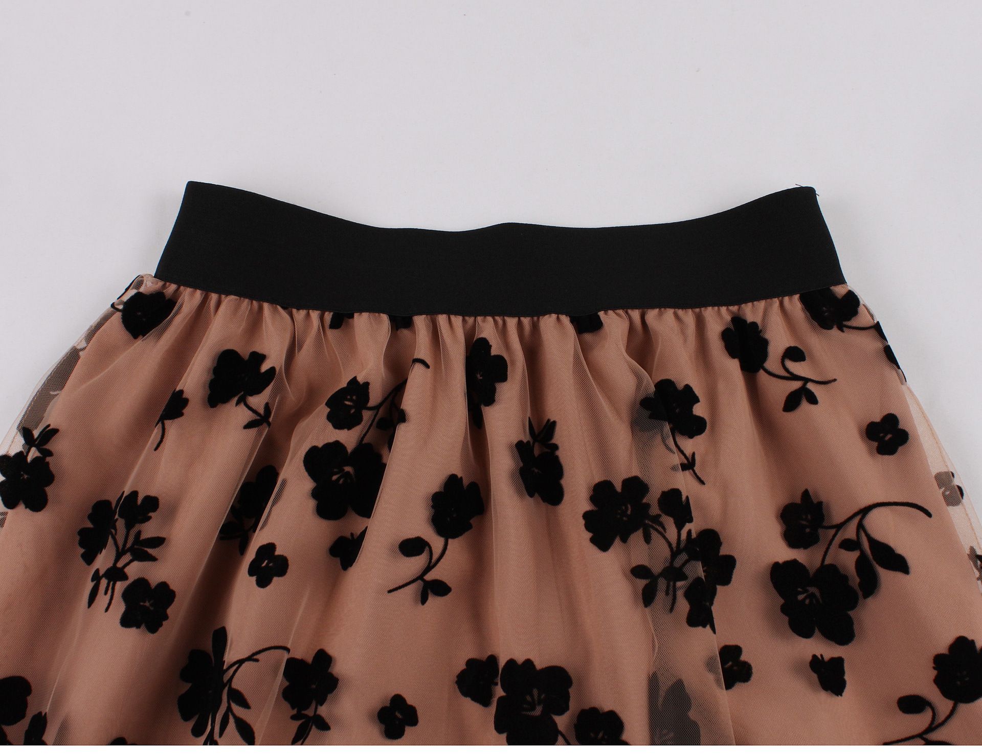Womens Vintage Mesh Skirt Elastic Waist Gauze Puffy Long Swing Skirt Coffee