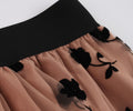 Womens Vintage Mesh Skirt Elastic Waist Gauze Puffy Long Swing Skirt Coffee