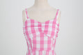 Womens Vintage Pink Plaid Dress Spaghetti Strap A-line Swing Party Dress Pink