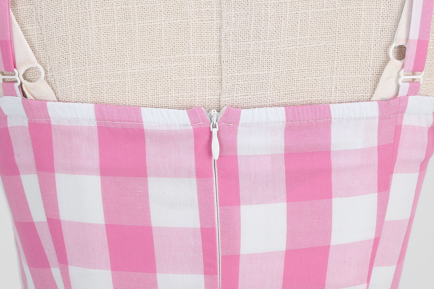 Womens Vintage Pink Plaid Dress Spaghetti Strap A-line Swing Party Dress Pink