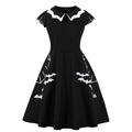 Womens Vintage Plus Size Halloween Gothic Bat Swing Dress Black