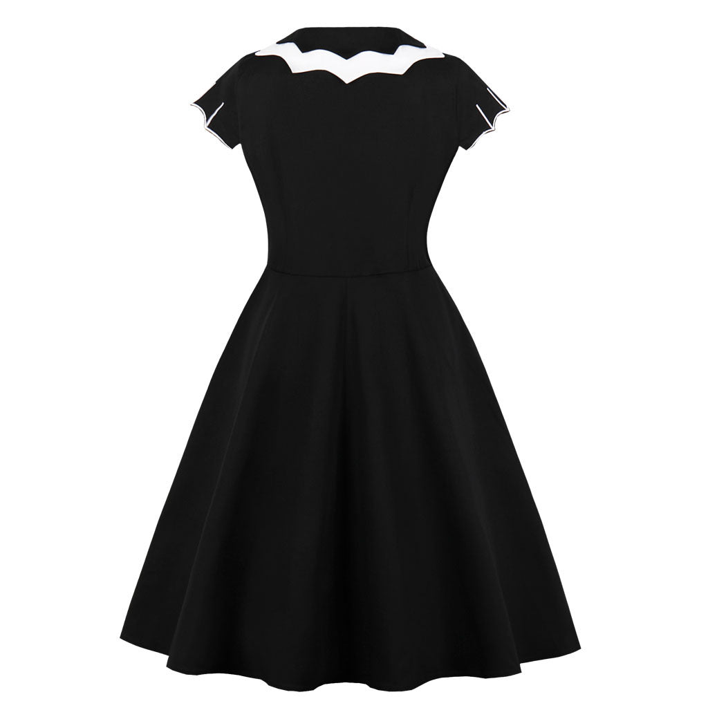 Womens Vintage Plus Size Halloween Gothic Bat Swing Dress Black