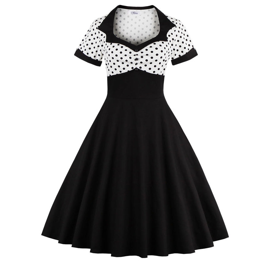 Womens Vintage Polka Dot 1950s Retro Rockabilly Swing Tea Dresses White Black