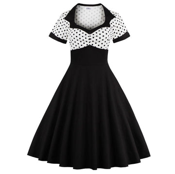Womens Vintage Polka Dot 1950s Retro Rockabilly Swing Tea Dresses White Black