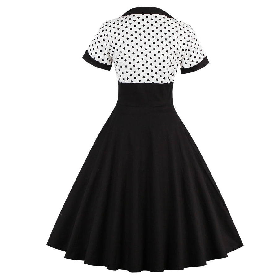 Womens Vintage Polka Dot 1950s Retro Rockabilly Swing Tea Dresses White Black