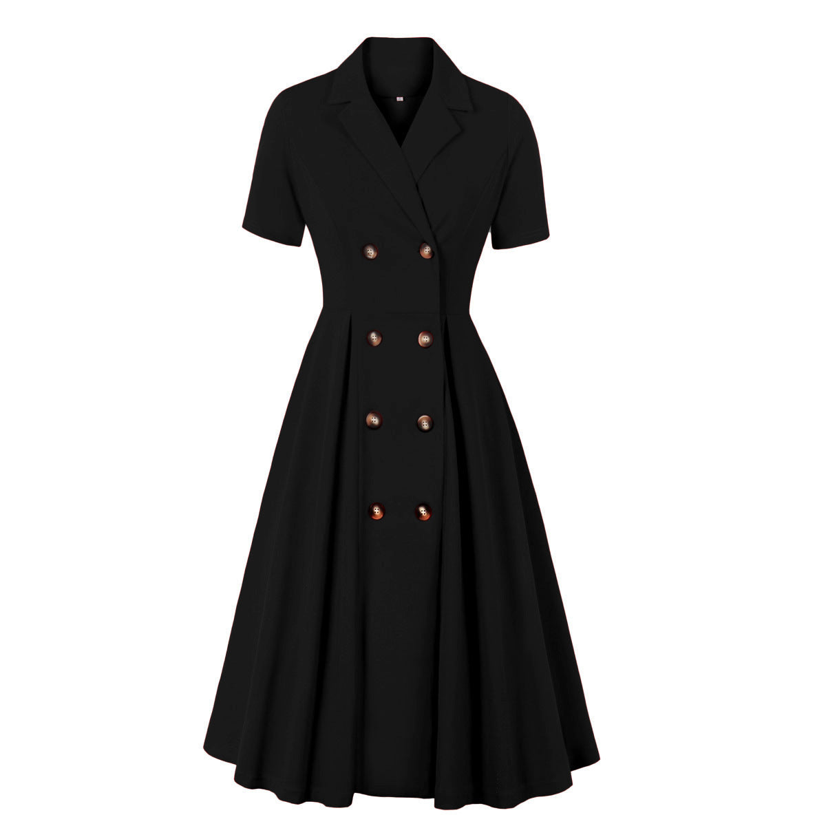 Womens Vintage Short Sleeves 1950s A-Line OL Button Dress Black