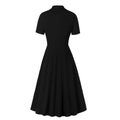 Womens Vintage Short Sleeves 1950s A-Line OL Button Dress Black
